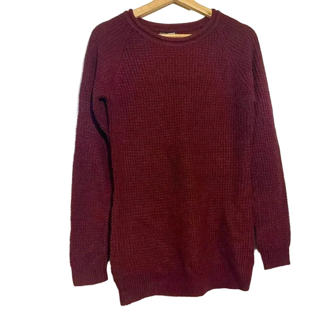 FASHION NOVA women’s waffle  crewneck sweater burgundy size M